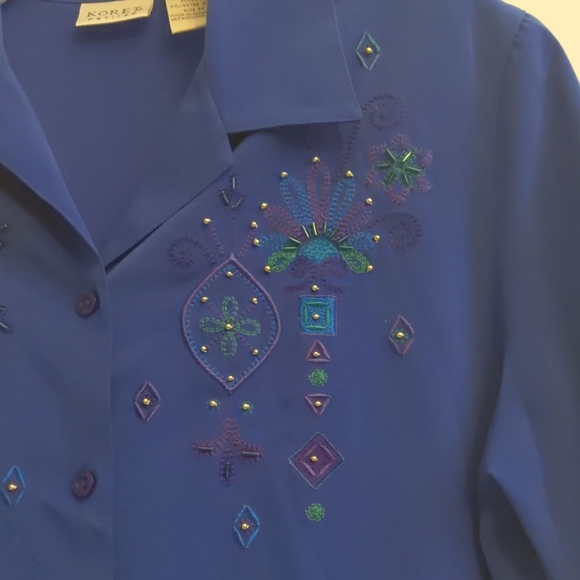 Koret Petite Embroidered Bead Button Sz M Shirt - Picture 4 of 7